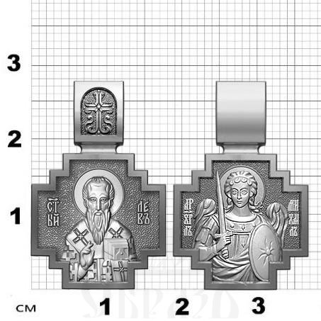 нательная икона св. преподобный лев катанский епископ, серебро 925 проба с родированием (арт. 06.554р)