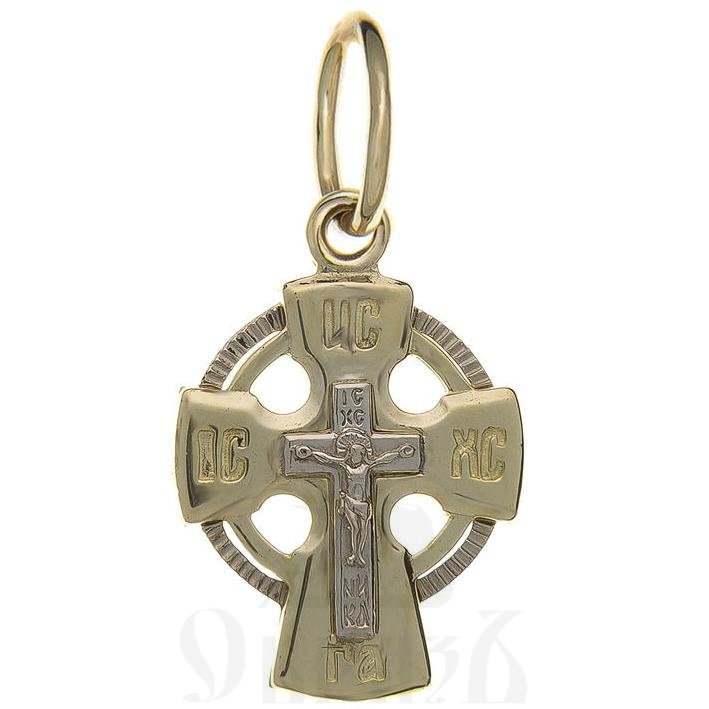 золотой новгородский крест с молитвой "спаси и сохрани", 585 проба желтого и белого цвета (арт. п10044-з5жб)