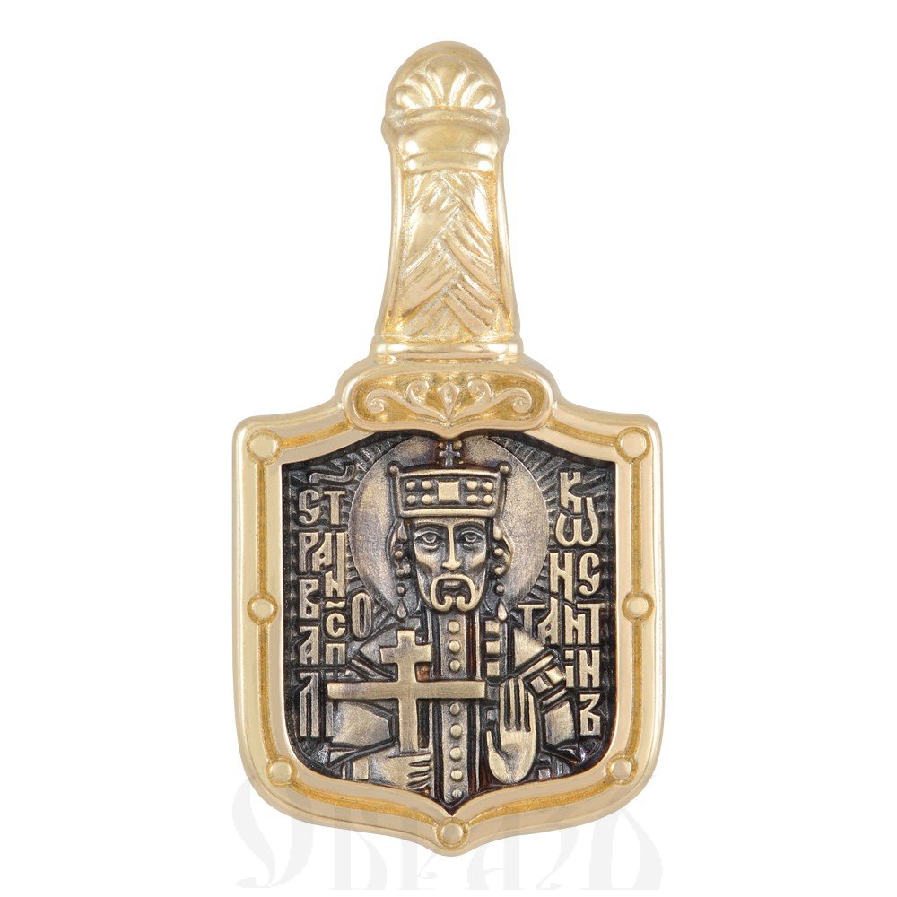 нательная икона «святой равноапостольный константин великий. молитва», золото 585 пробы желтое (арт. 202.768)