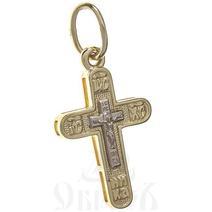 золотой крест с молитвой "спаси и сохрани", 585 проба желтого и белого цвета (арт. п10170-з5жб)